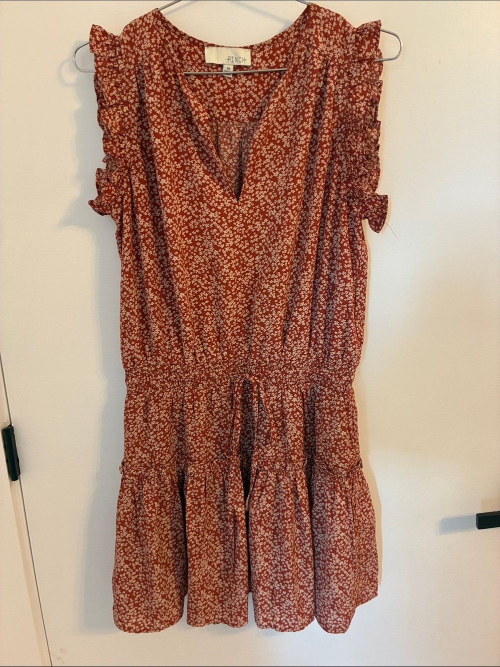 Pinch Rust Floral Ruffle-Sleeve Mini Dress